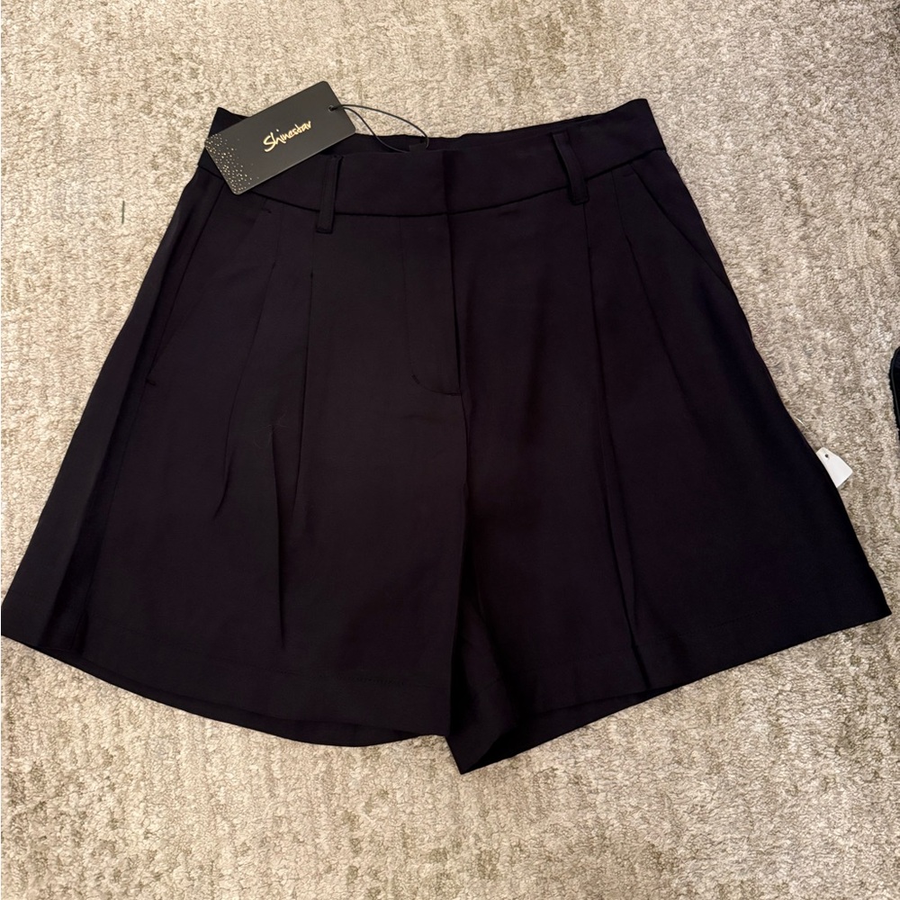 Shinestar Black Pleated Trouser Shorts